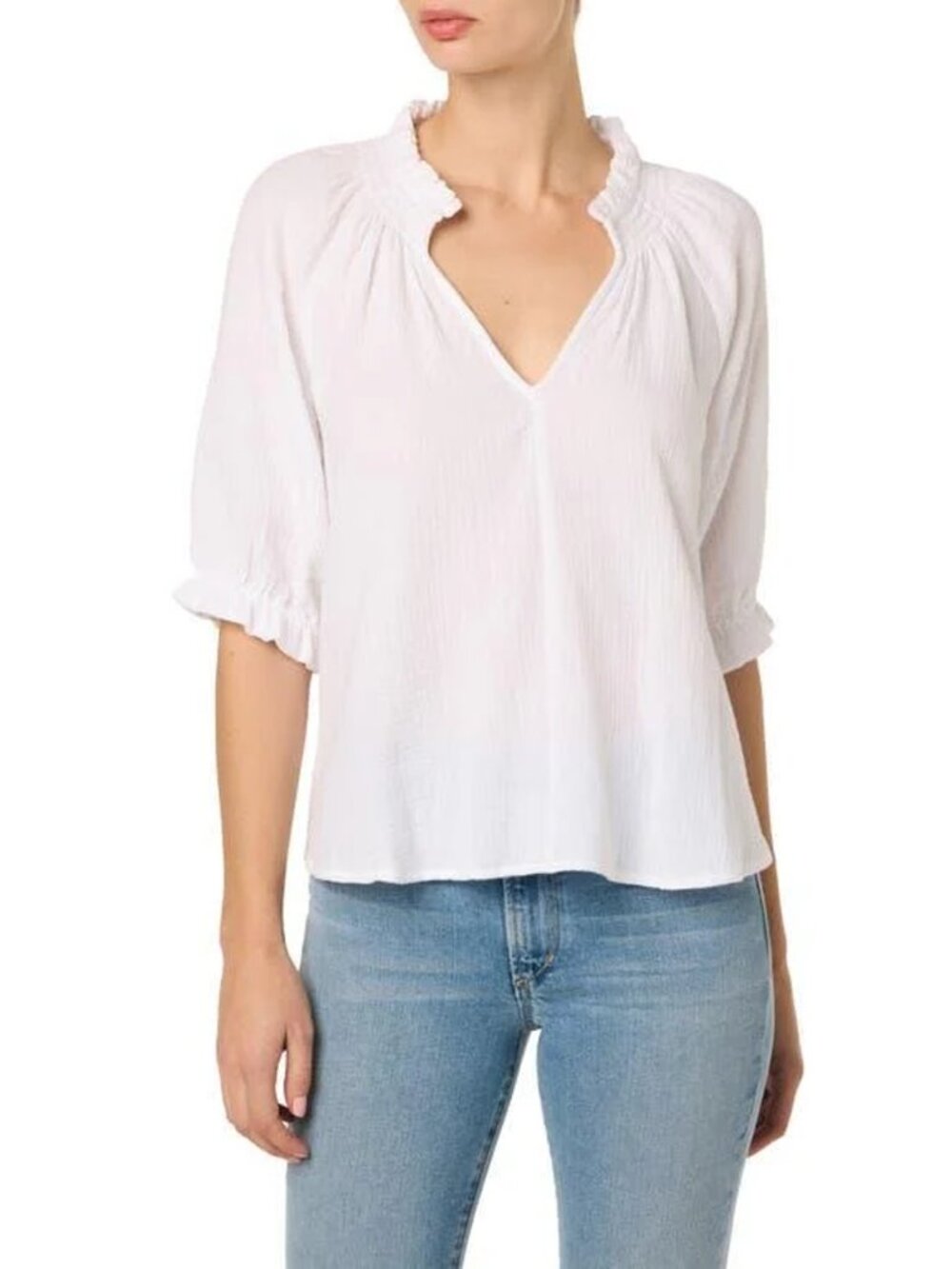 NWT New Joe's Jeans White Elbow Sleeve Cotton Gauze Top Size S